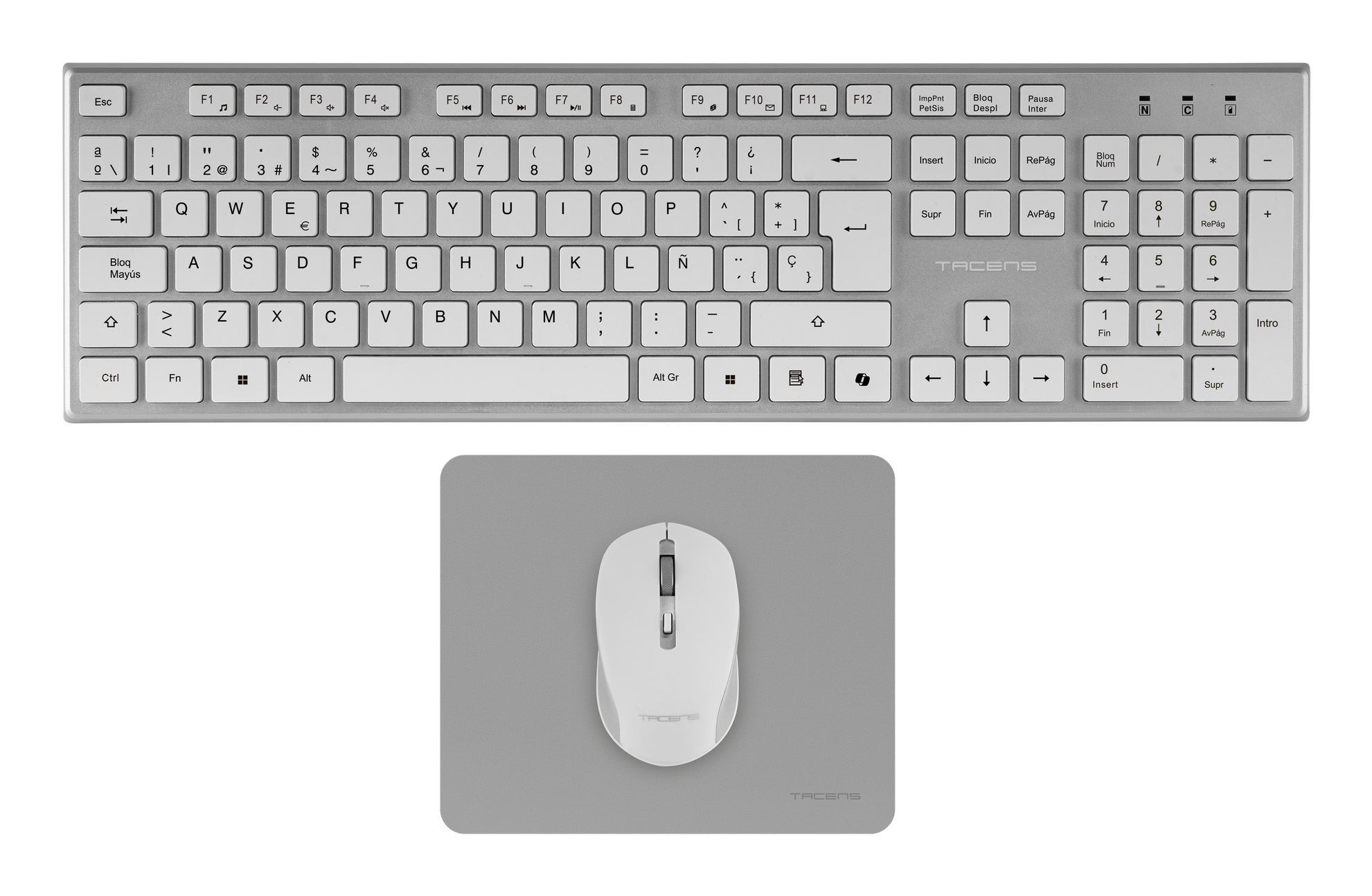 6ZENITHWES teclado Ratón incluido Hogar / Oficina RF inalámbrico QWERTY Español Plata, Blanco