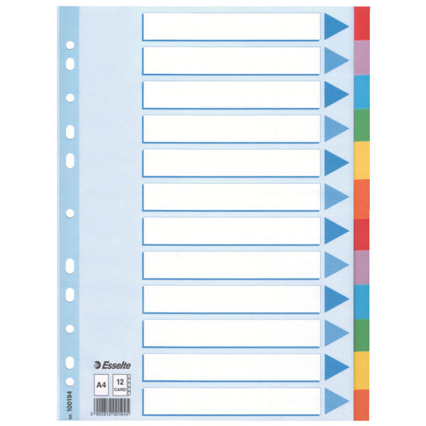 Multi-coloured Cardboard Dividers Separador en blanco con pestaña Caja de cartón