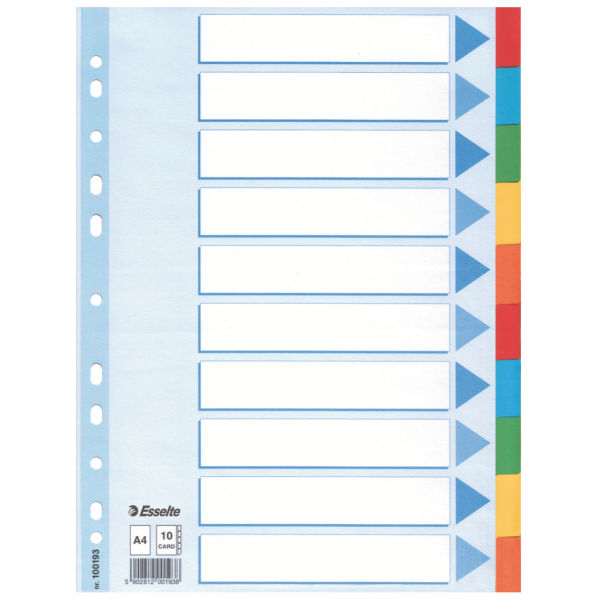 Multicoloured Card Divider Separador en blanco con pestaña Caja de cartón Multicolor