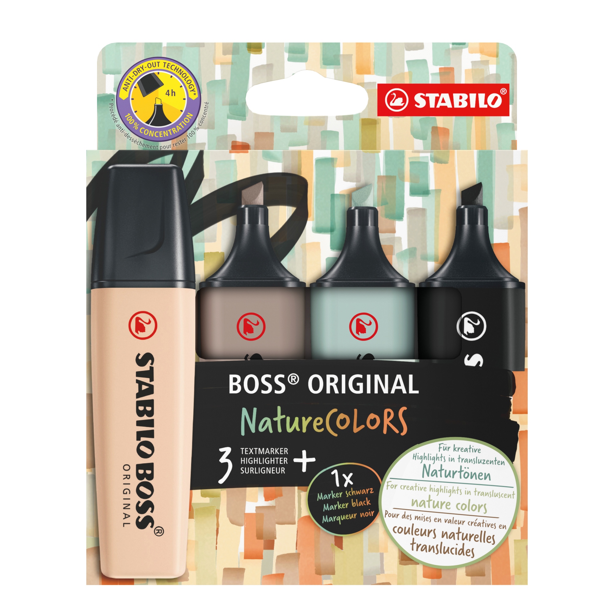 BOSS ORIGINAL NatureColors marcador 4 pieza(s) Punta de cincel Beige, Negro, Verde, Gris claro