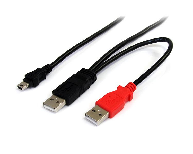 Cable de 1,8m USB 2.0 en Y para Discos Duros Externos - Cable Mini B a 2x USB A
