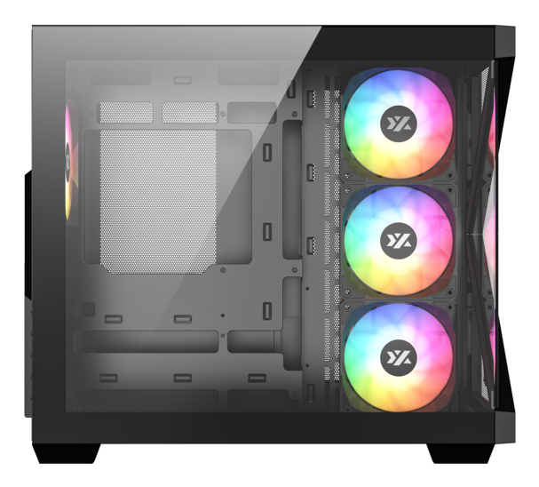 QUBEX, TORRE GAMING,DUAL CHAMBER, 4x VENTILADORES, A-RGB, MESH DUAL ,BTF, TYPO C, ATX, NEGRA