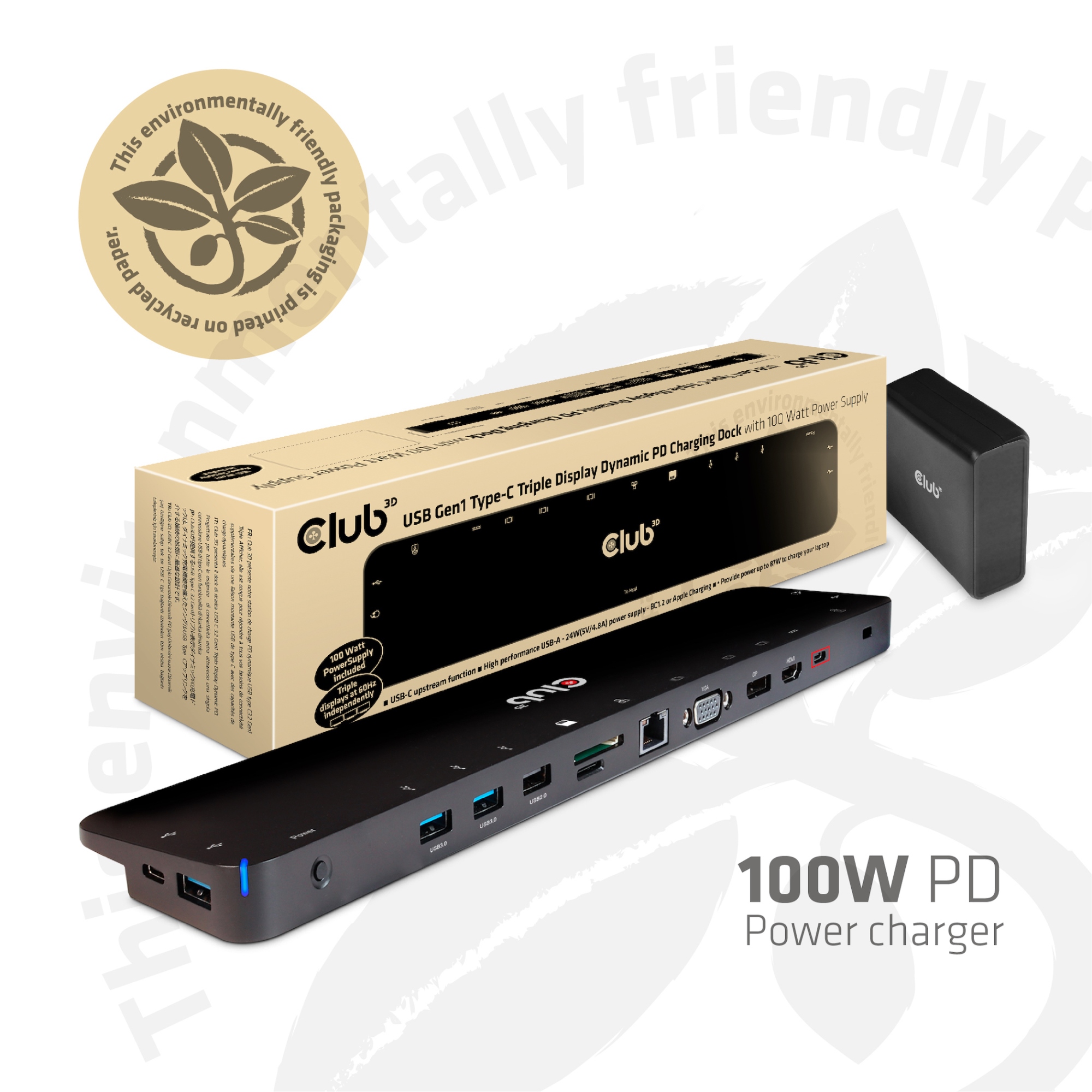 CSV-1564W100 base para portátil y replicador de puertos Acoplamiento USB 3.2 Gen 1 (3.1 Gen 1) Type-C Negro