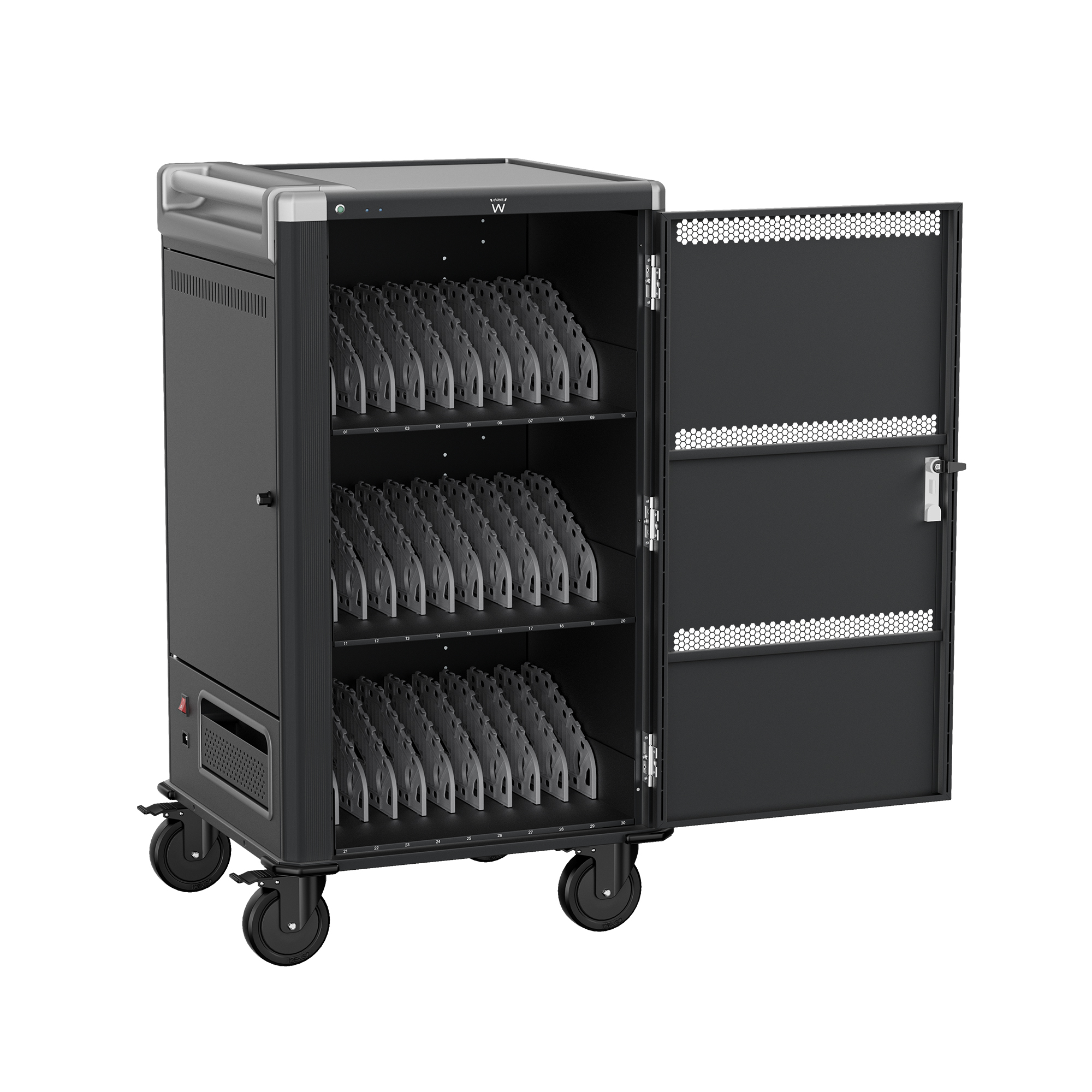 EW1700 carrito y armario de dispositivo portátil Carro de gestión y carga para dispositivos portátiles Negro, Gris