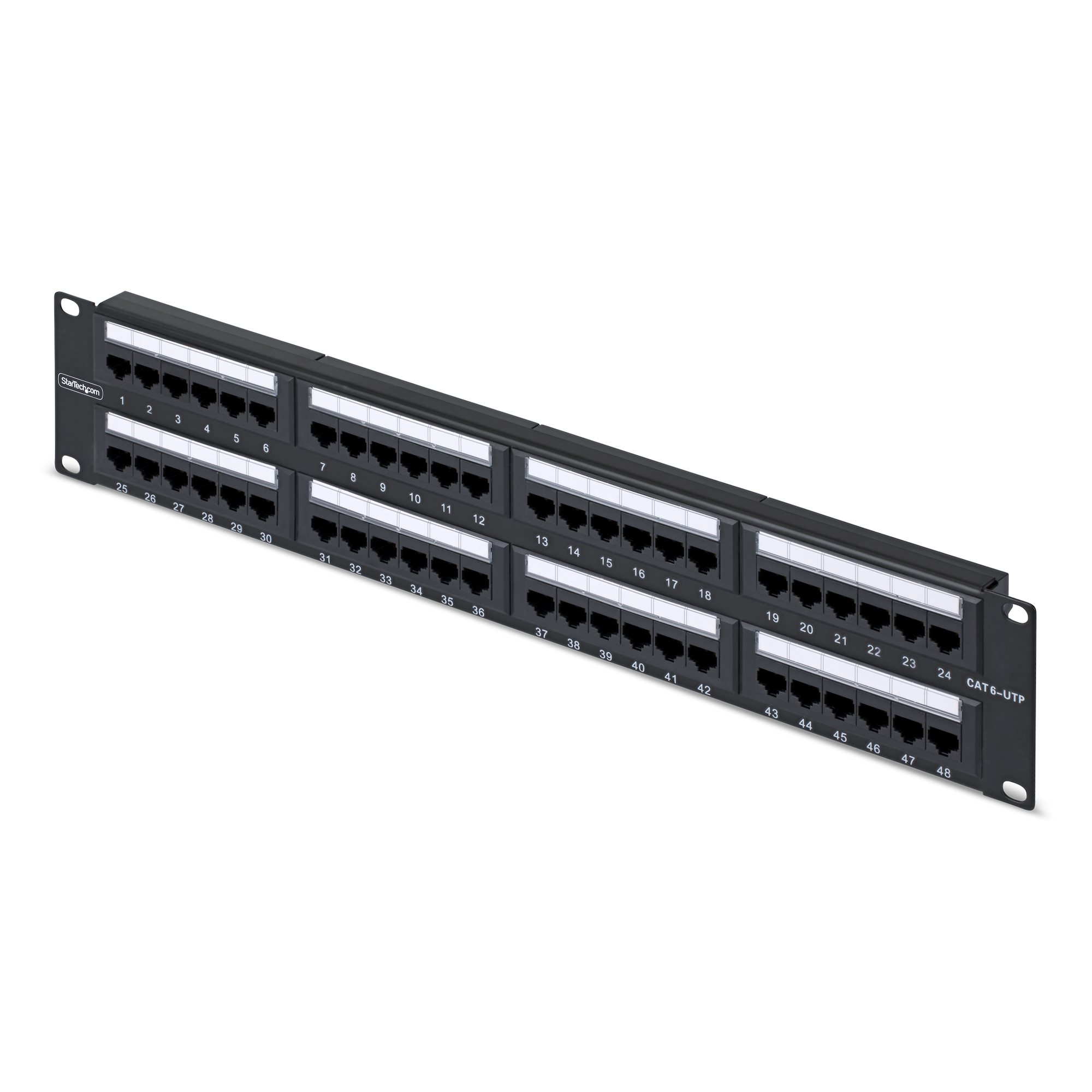Panel de Parcheo 2U de 48 Puertos Cat6 RJ45 de Montaje en Rack de Servidores - UTP -Tipo 110 Punch Down - Panel de Parcheo para Rack de Servidores de Red