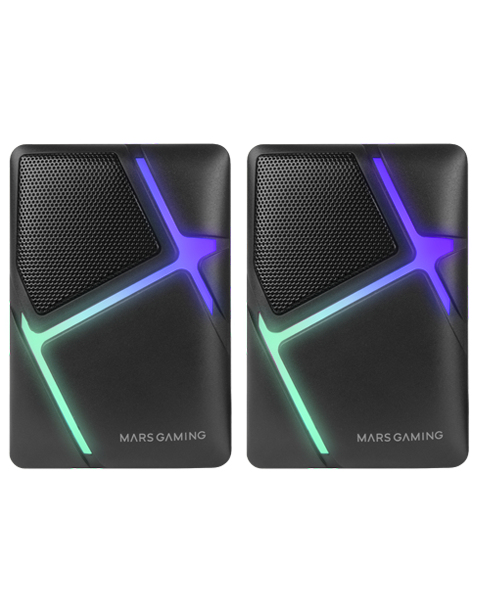 MS-H, Altavoces Gaming RGB Flow, Drivers Invertidos y Sonido 3D-Surround 10W, Altavoces Compactos con Caja de Control de Volumen, Conexión Universal Jack 3.5mm, Negro