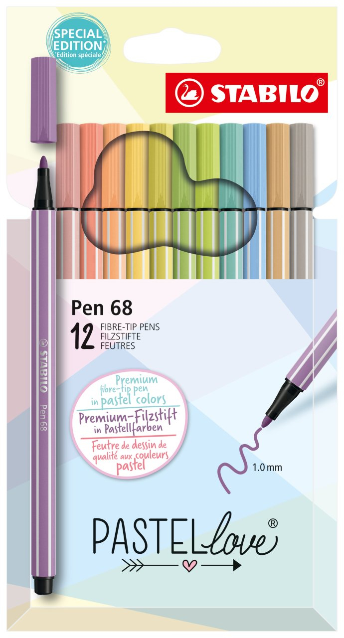 Pen 68 rotulador Medio Beige, Azul, Verde, Verde claro, Naranja, Pastel, Melocotón, Violeta, Amarillo 12 pieza(s)