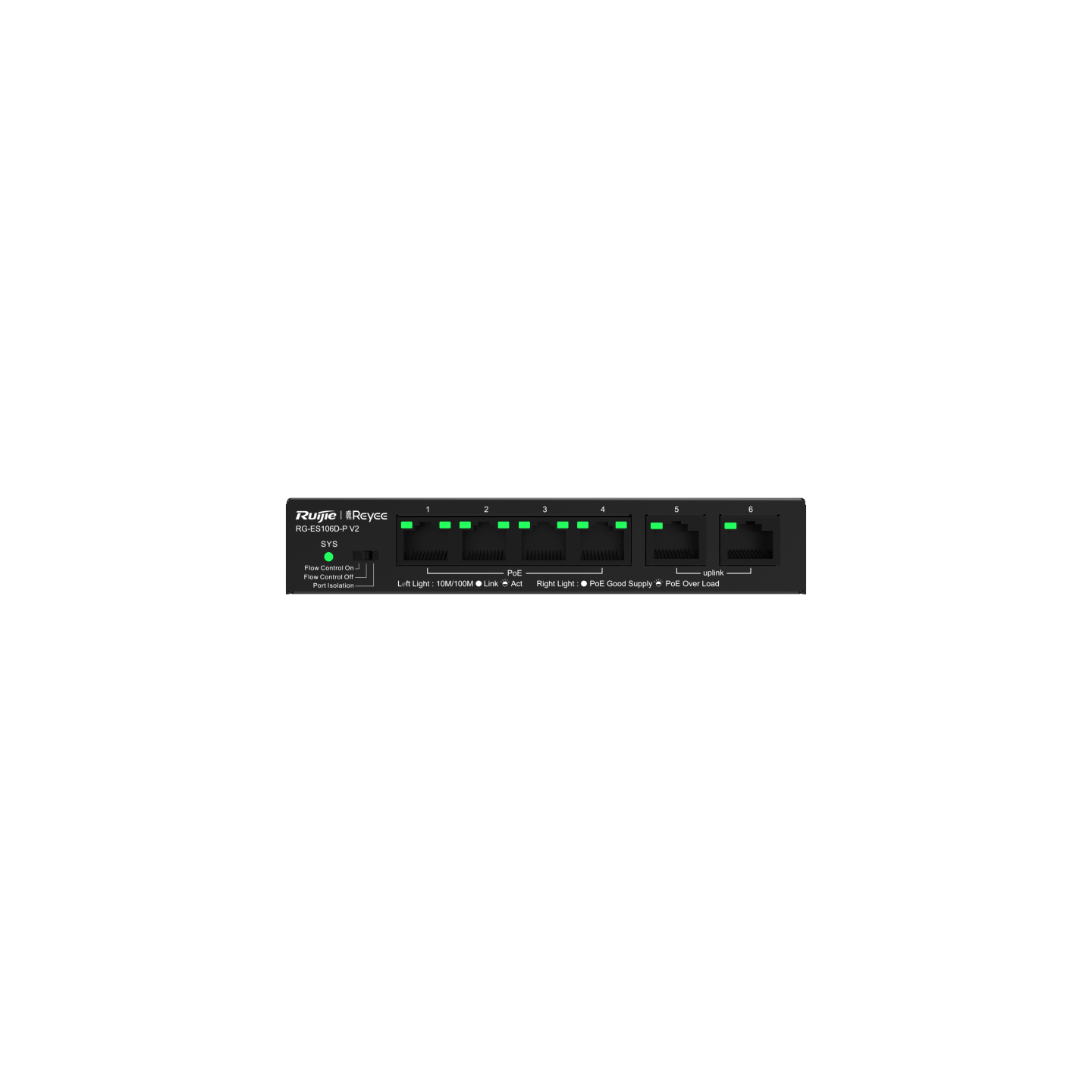 RG-ES106D-P V2 switch No administrado Fast Ethernet (10/100) Energía sobre Ethernet (PoE) Negro