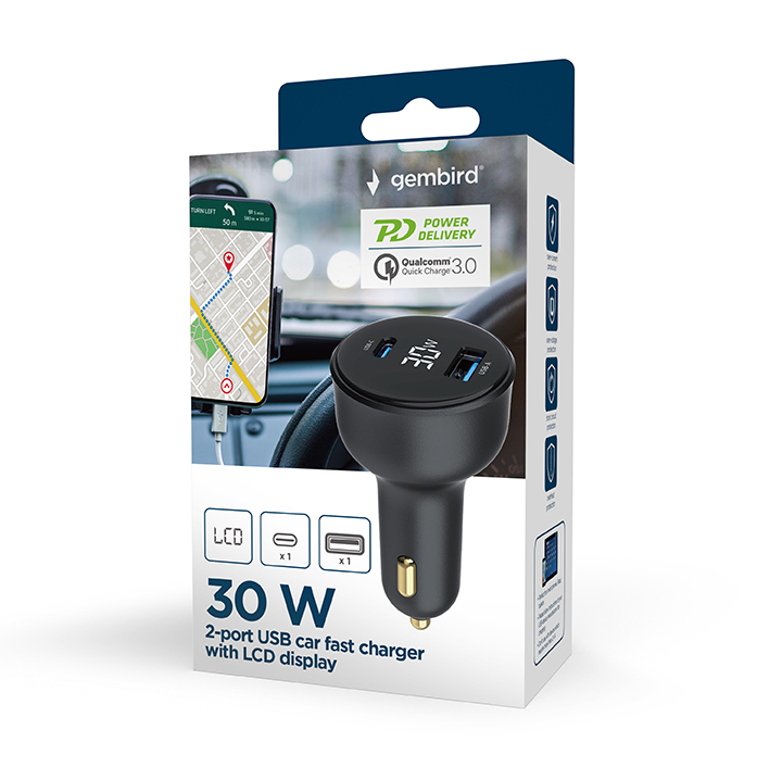 TA-UC-AC2PD30LCD-CAR-01 cargador de dispositivo móvil Universal Negro Encendedor de cigarrillos Carga rápida Auto
