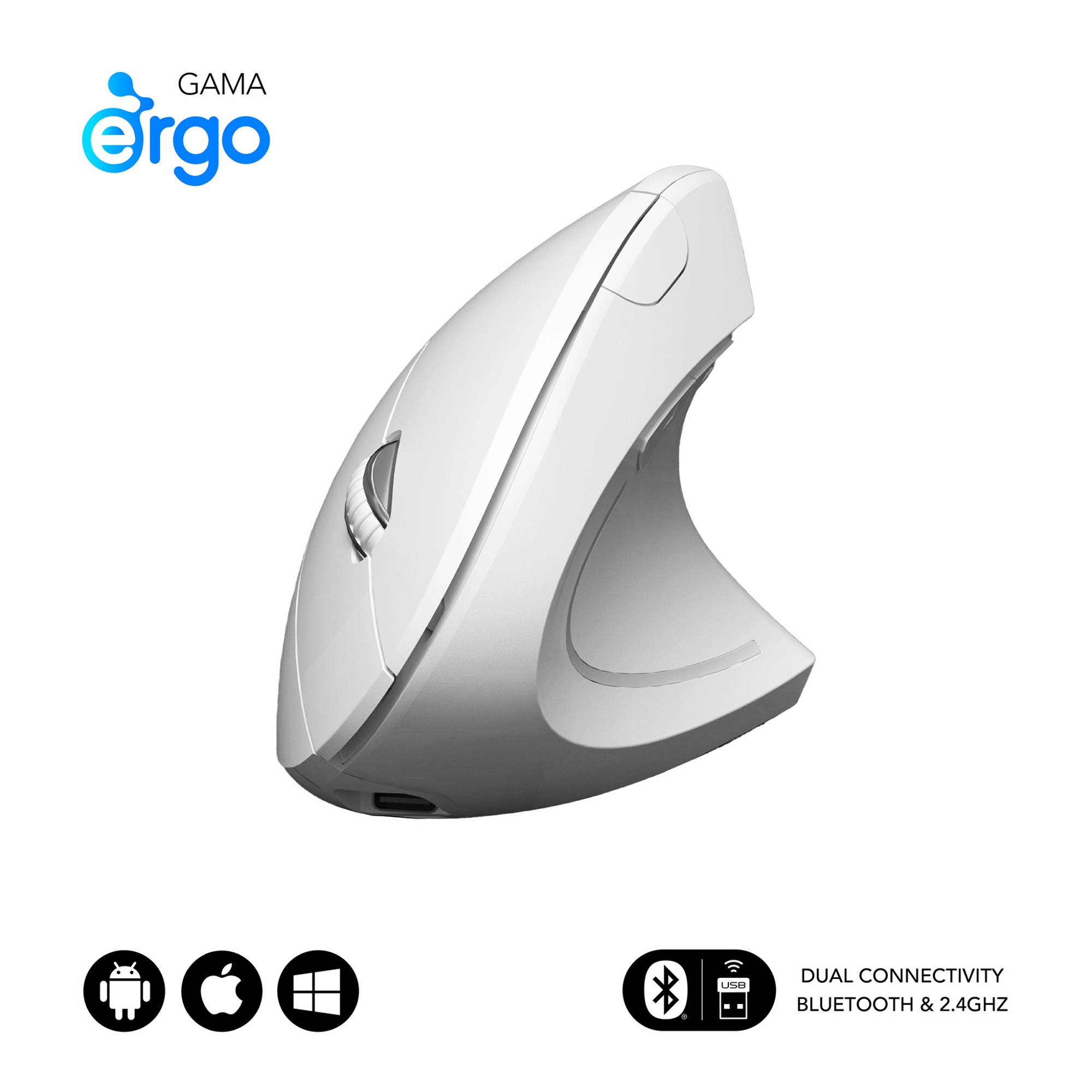 Ratón GLIDE VERTICAL ERGO DUAL MOUSE BATTERY WHITE