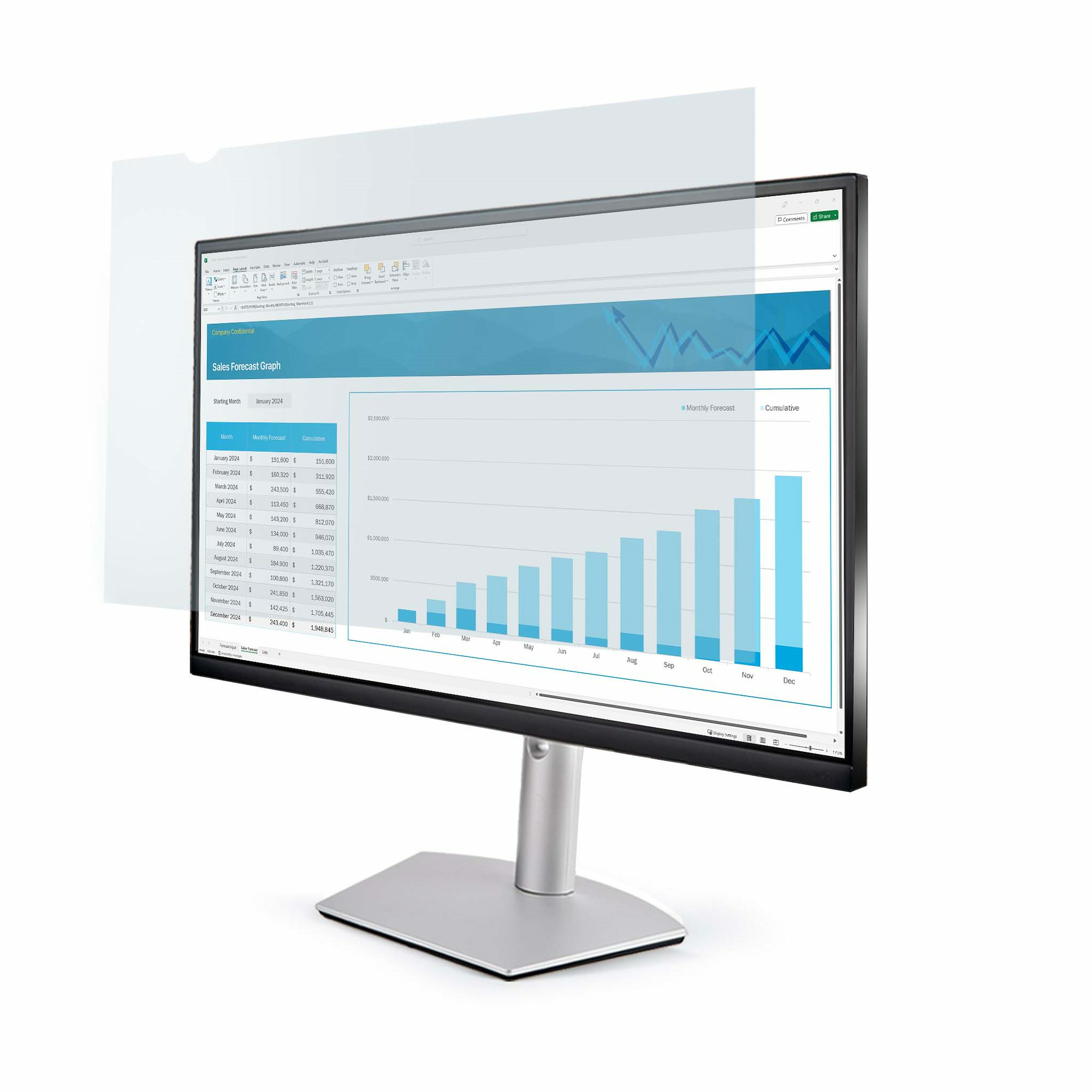 Filtro Anti Luz Azul de 16:9 para Monitor de 24" - Filtro de Luz Azul para Monitor de 24 Pulgadas - Reduce la Fatiga Visual - con Dos Opciones de Montaje - TAA