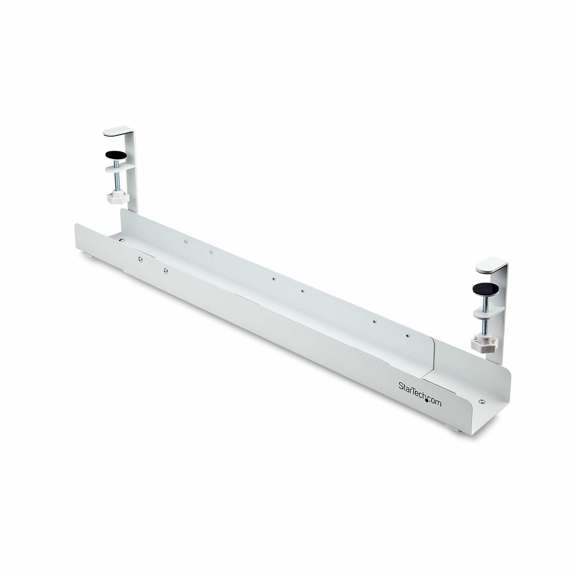 Bandeja Gestionador de Cables Negro - Soporte de Regleta - para Debajo del Escritorio - Ajustable en Longitud - Fijación con Mordaza - Instalación sin Perforaciónes - Blanco