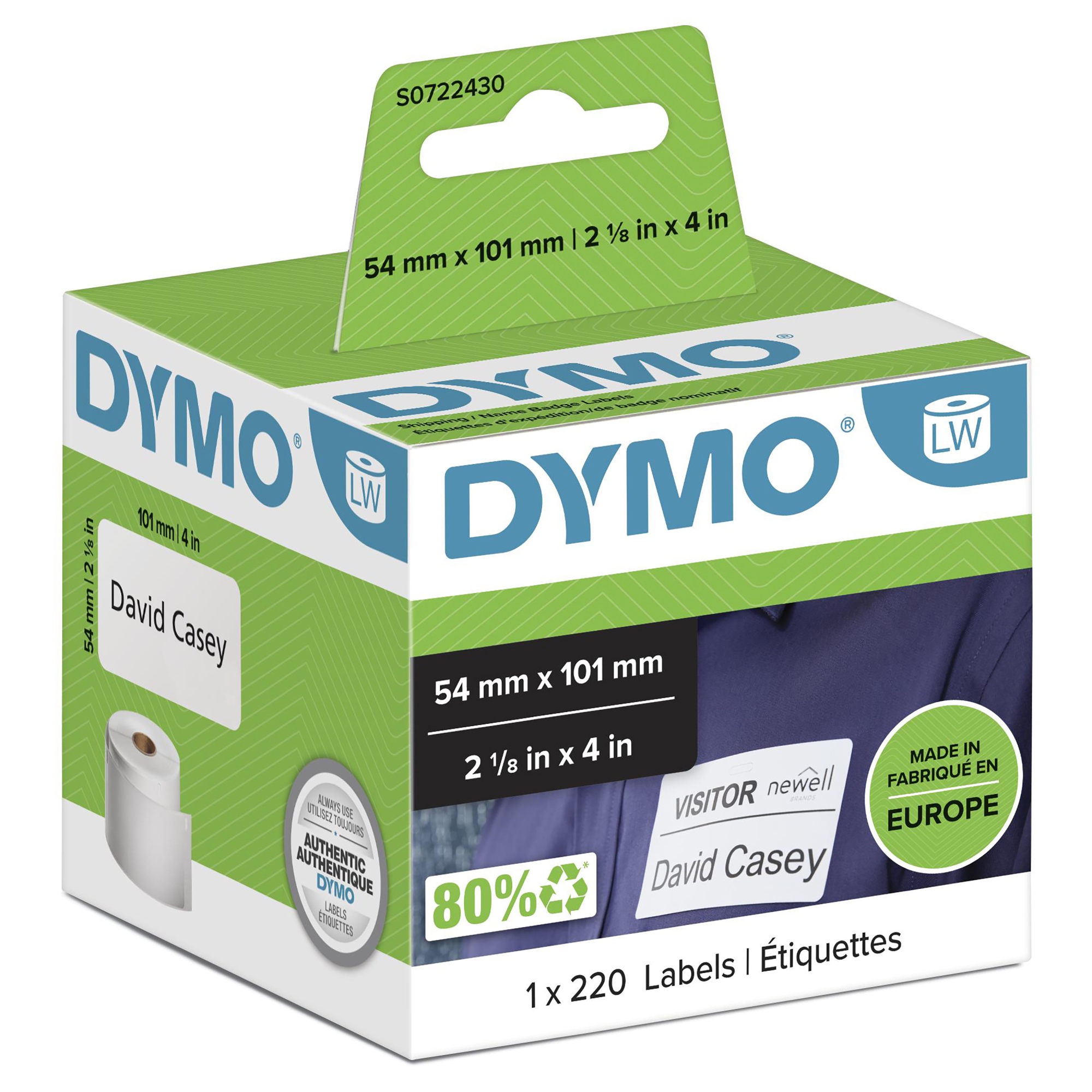 LW etiquetas auténticas de envío/tarjetas de identificación grandes | 54 mm × 101 mm | un rollo de 220 etiquetas con reverso fácil de retirar | autoadhesivas | para etiquetadoras LabelWriter