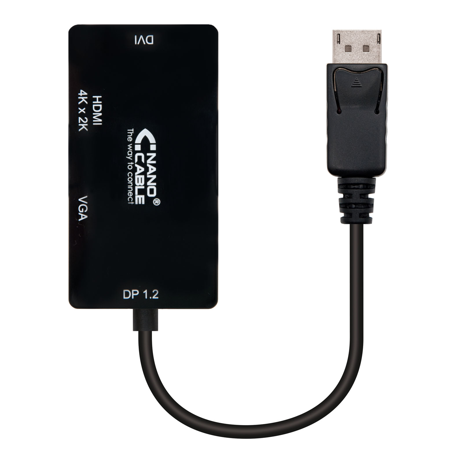 Conversor Displayport a VGA / HDMI, 3 en 1, DP 1.2/M-VGA/H-HDMI/H 4K, Negro, 15 cm