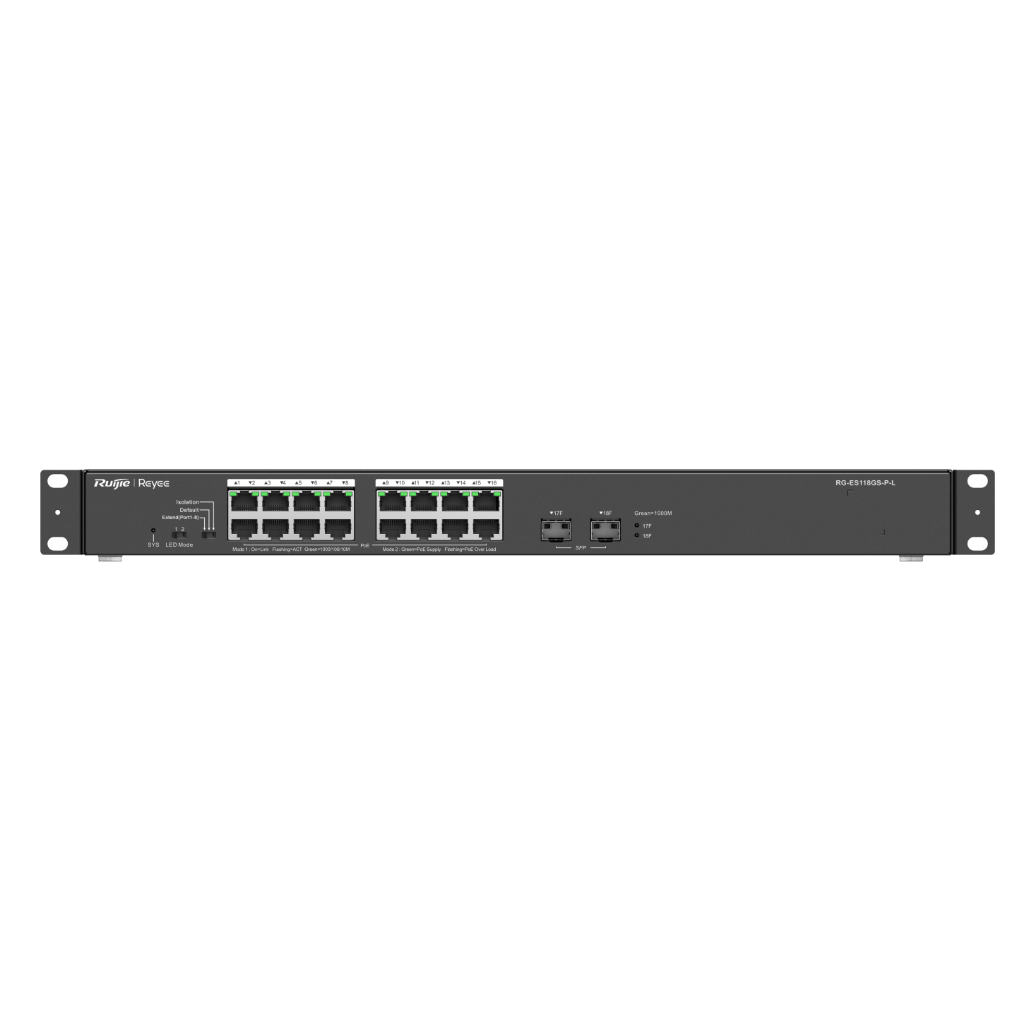 RG-ES118GS-P-L switch No administrado L2 Gigabit Ethernet (10/100/1000) Energía sobre Ethernet (PoE) Negro