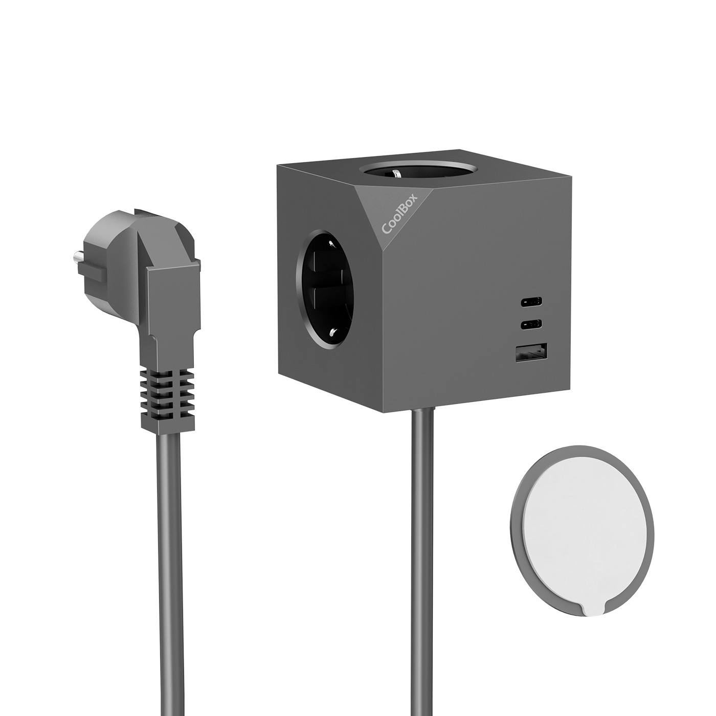 CUBIK MAGNET 3 ENCHUFES CUBO MAGNETICO CON CARGA USB Y CABLE AC INTEGRADO