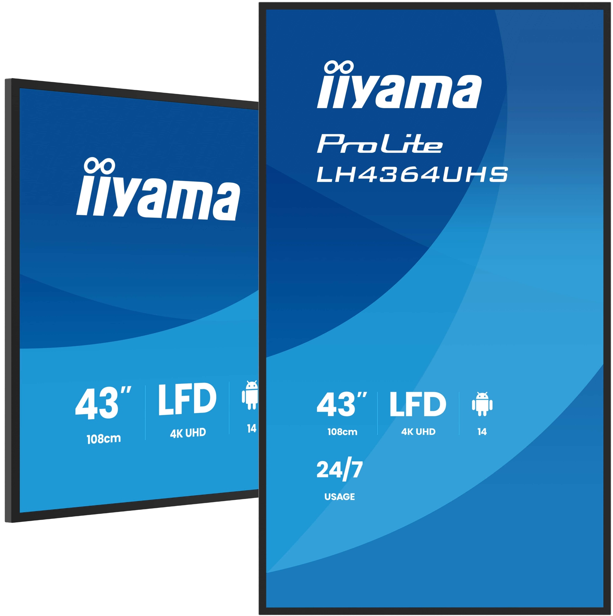 LH4364UHS-B1AG pantalla de señalización Pantalla plana para señalización digital 109,2 cm (43") LED Wifi 500 cd / m² 4K Ultra HD Negro Procesador incorporado Android 24/7