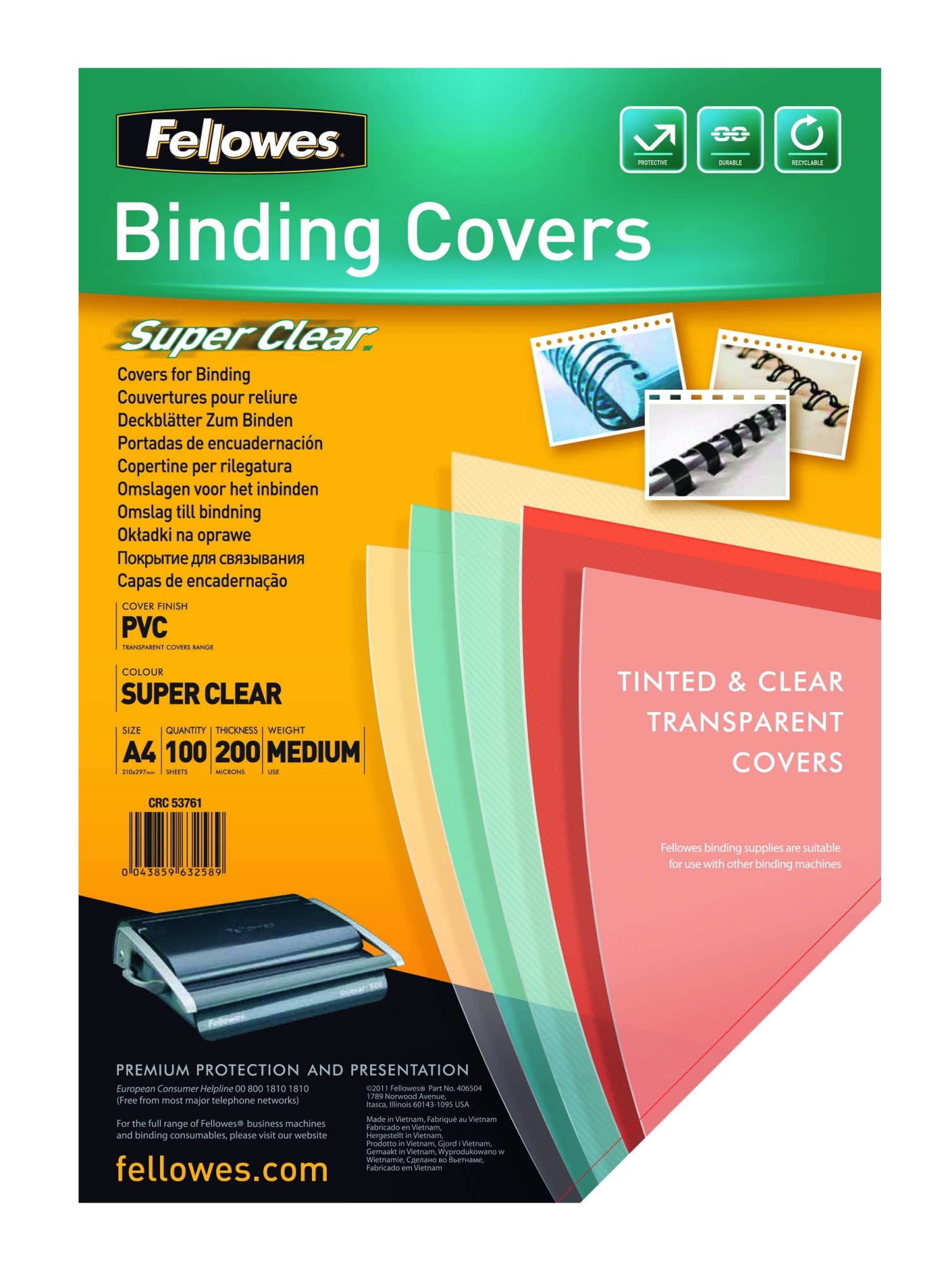 5376001 cubierta A4 PVC Transparente 100 pieza(s)