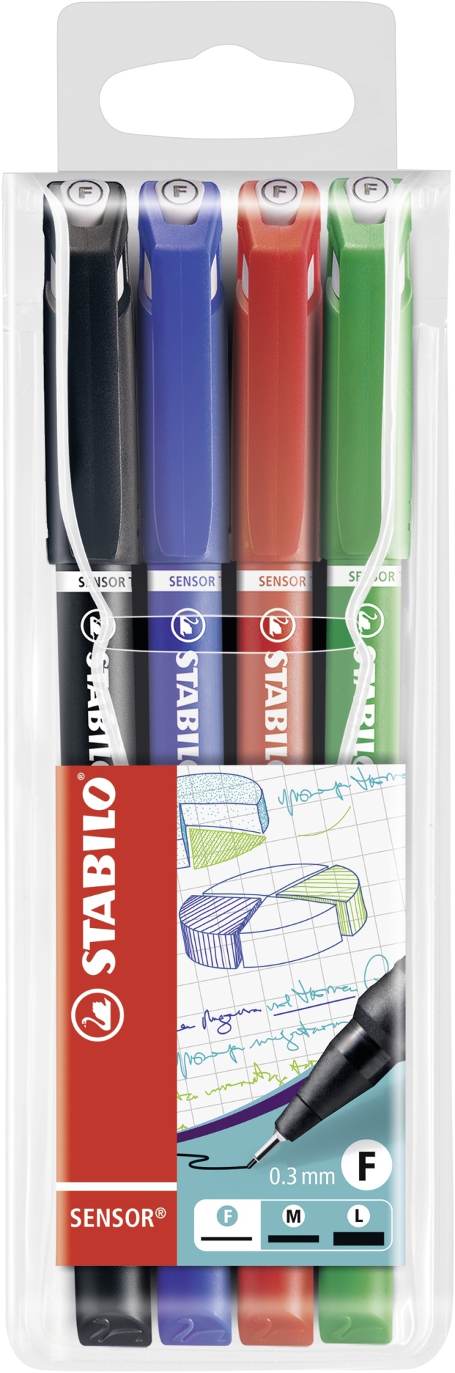 SENSOR fine rotulador de punta fina Fino Negro, Azul, Verde, Rojo 4 pieza(s)