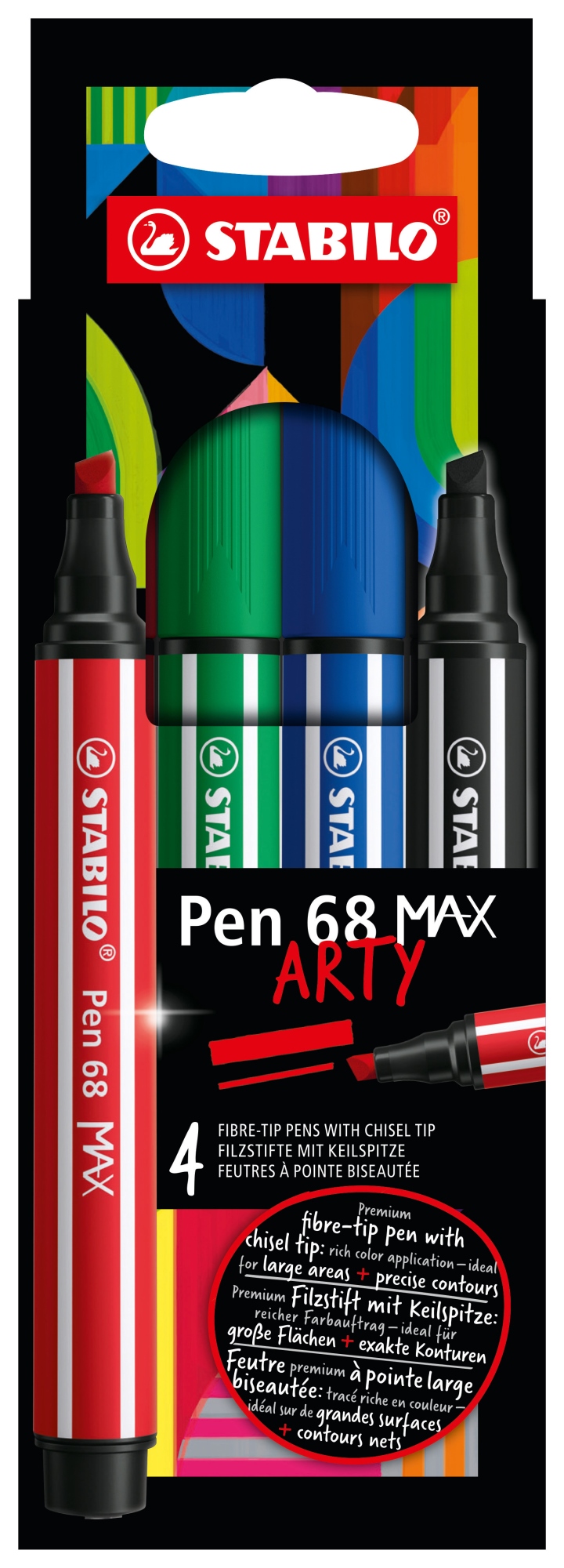 Pen 68 MAX rotulador Negro, Azul, Rojo - Pack de 6 unidades 768/04-21
