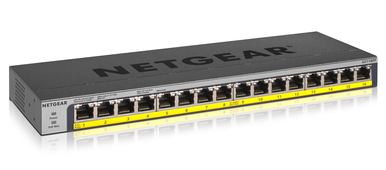 GS116PP No administrado Gigabit Ethernet (10/100/1000) Energía sobre Ethernet (PoE) Negro