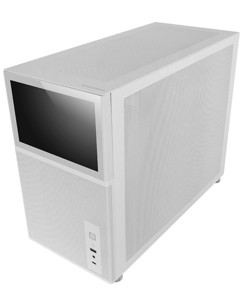 MC-LCD, Caja PC Compacta Micro-ATX, Pantalla LCD IPS 8", Rejilla Mesh Lateral, Superior y Frontal, Ventana Lateral Cristal Templado, Minitorre Gaming con Diseño de Panel Modular, Blanco