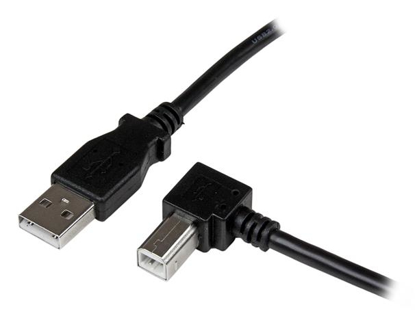 Cable Adaptador USB 1m para Impresora Acodado - 1x USB A Macho - 1x USB B Macho en Ángulo Derecho