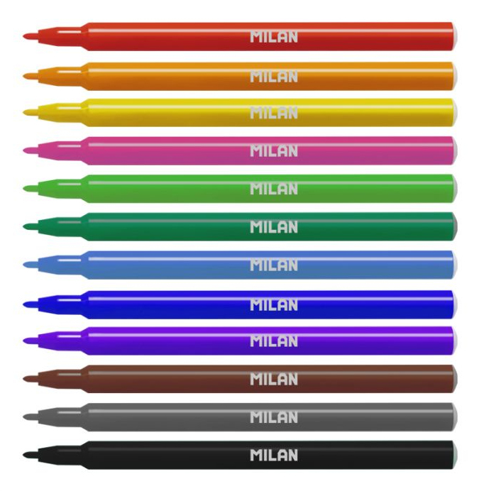 MILAN ROTULADORES PUNTA FINA 2MM COLORES SURTIDOS ESTUCHE 12 UD