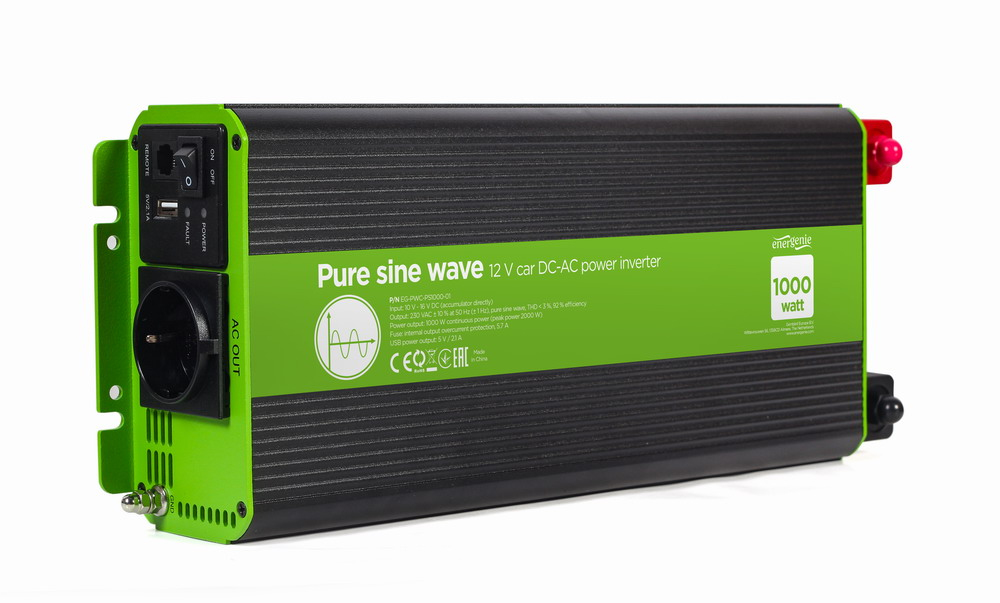 EG-PWC-PS1000-01 adaptador e inversor de corriente Auto 1000 W Negro, Verde