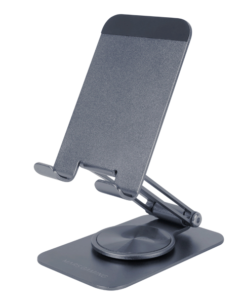 MA-RSS, Soporte Plegable para Smartphone, Rotación Dinámica 360º + Ajuste en Altura y Ángulo 180º, Soporte Teléfono Móvil Portátil de Aluminio, Antideslizante, Gris Oscuro