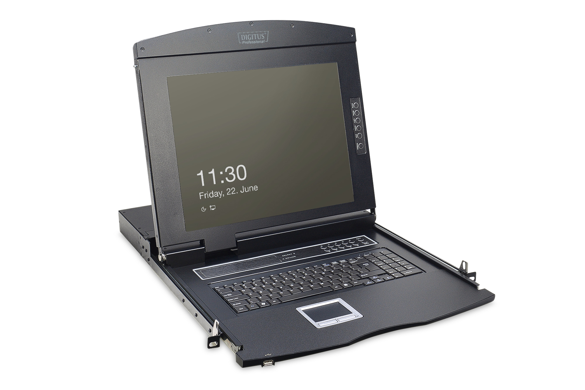 Consola modular con TFT de 17" (48,3 cm), KVM Cat.5 de 16 puertos y panel táctil, teclado español