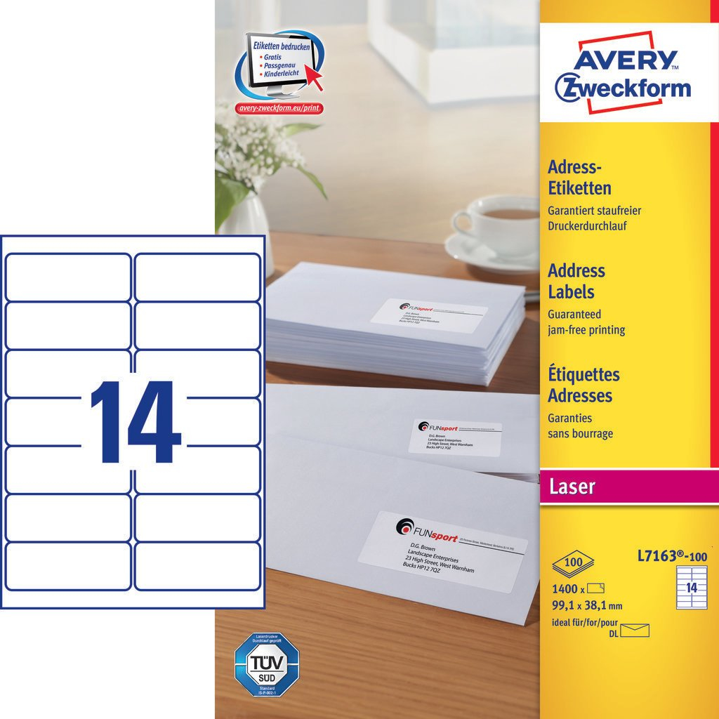 L7163-100 etiqueta autoadhesiva Rectángulo redondeado Permanente Blanco 1400 pieza(s)