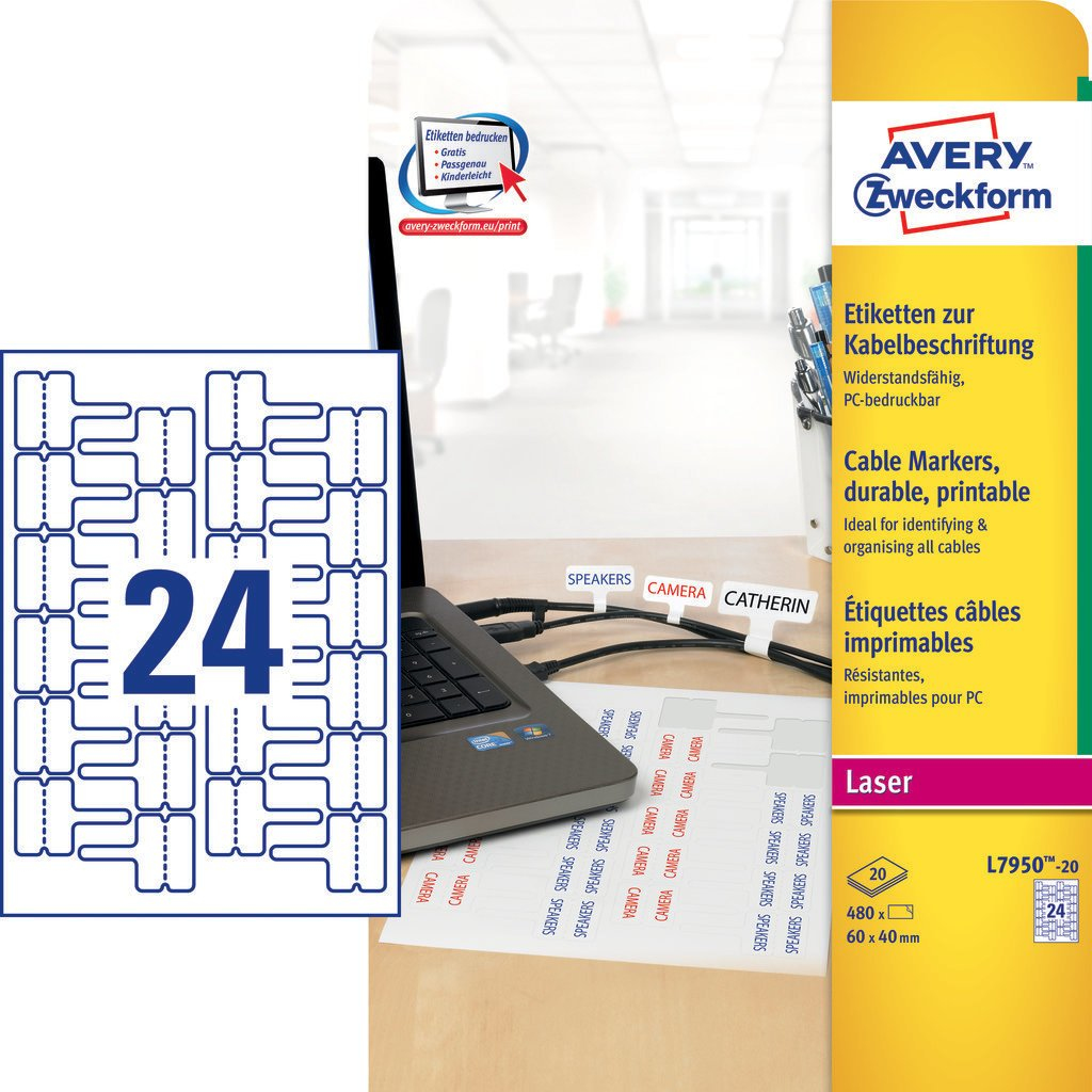 L7950-20 etiqueta autoadhesiva Rectángulo Permanente Blanco 480 pieza(s)