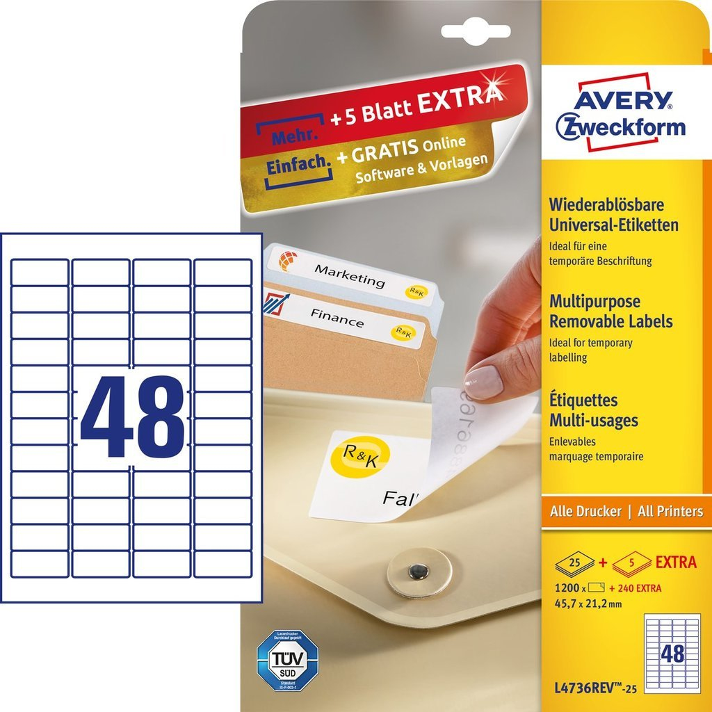 L4736REV-25 etiqueta autoadhesiva Rectángulo redondeado Desmontable Blanco 1440 pieza(s)