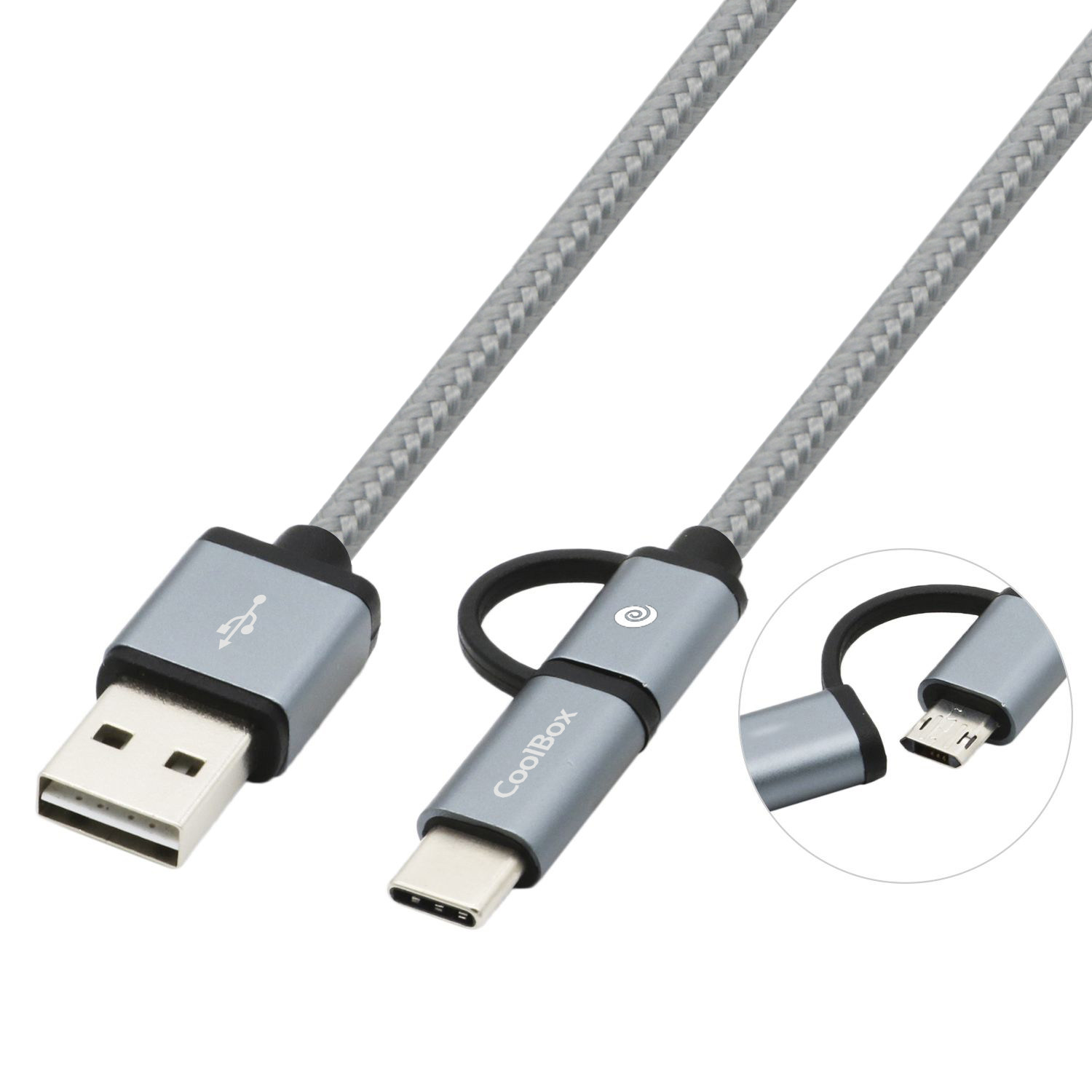 COO-CAB-U2MC-GR cable USB USB 2.0 1 m USB A USB C/Micro-USB B Gris