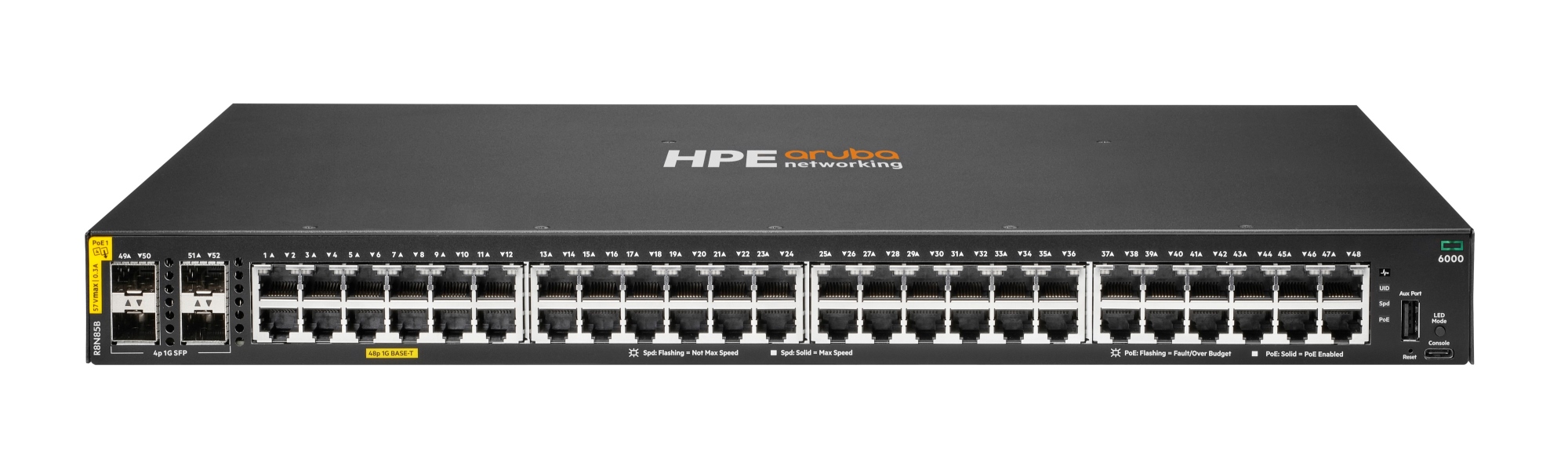 Aruba Networking CX 6000 48p 10M/100M/1G Class4 PoE 4p SFP 1G 370W Switch