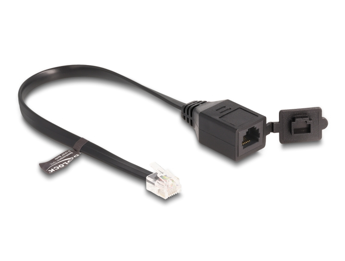 Cable RJ12 macho a RJ12 hembra con tapa protectora 20 cm negro