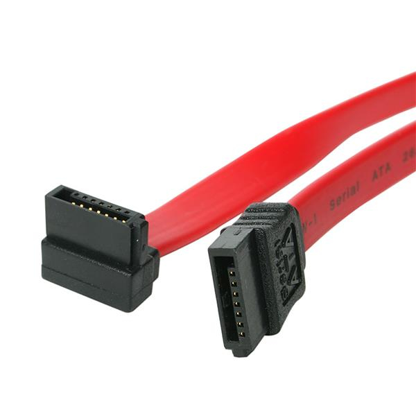Cable SATA Acodado a la Derecha de 45cm - Cable Serial ATA en Ángulo Recto - Rojo
