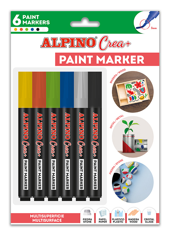 AR000250 rotulador para colorear Negro, Azul, Verde, Rojo, Blanco, Amarillo 6 pieza(s)