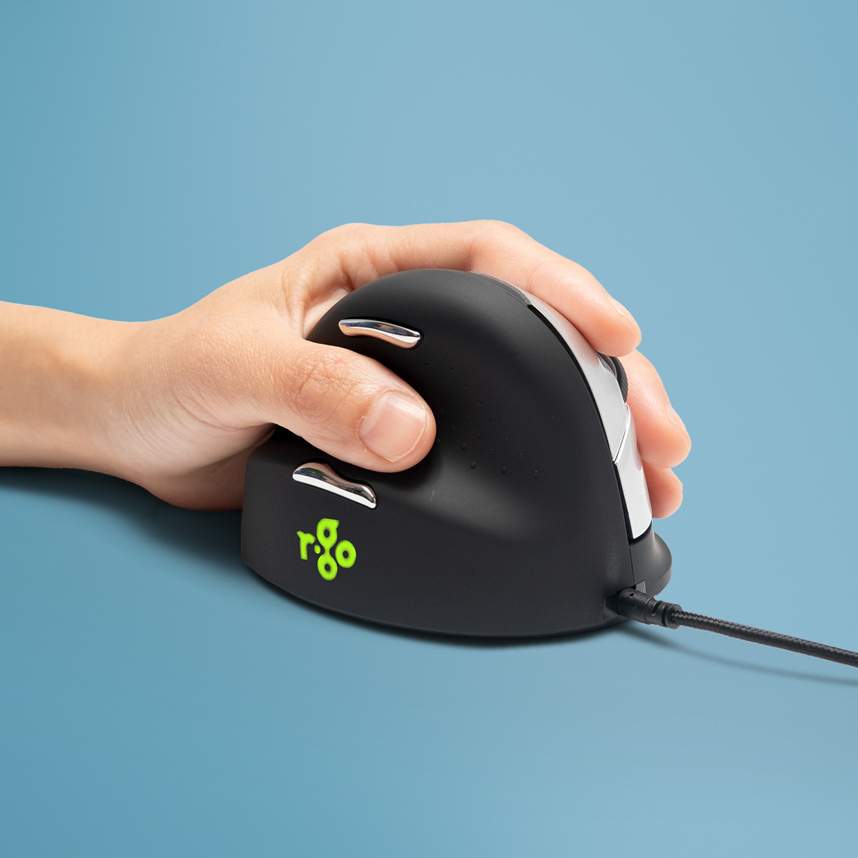 Ratón ergonómico R-Go HE Break con software de pausa, grande (tamaño de mano = 185 mm), zurdo, cableado, negro
