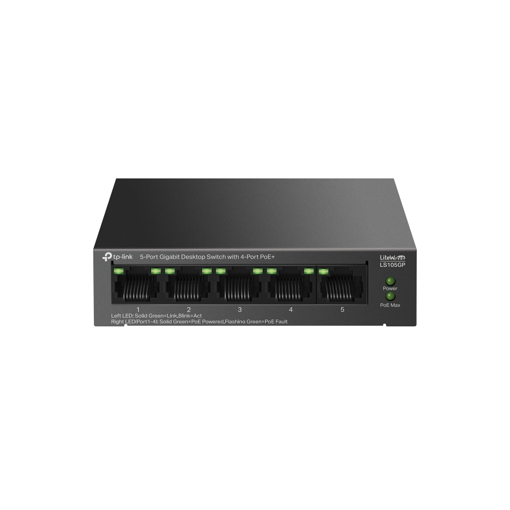LiteWave LS105GP switch No administrado Gigabit Ethernet (10/100/1000) Energía sobre Ethernet (PoE) Negro