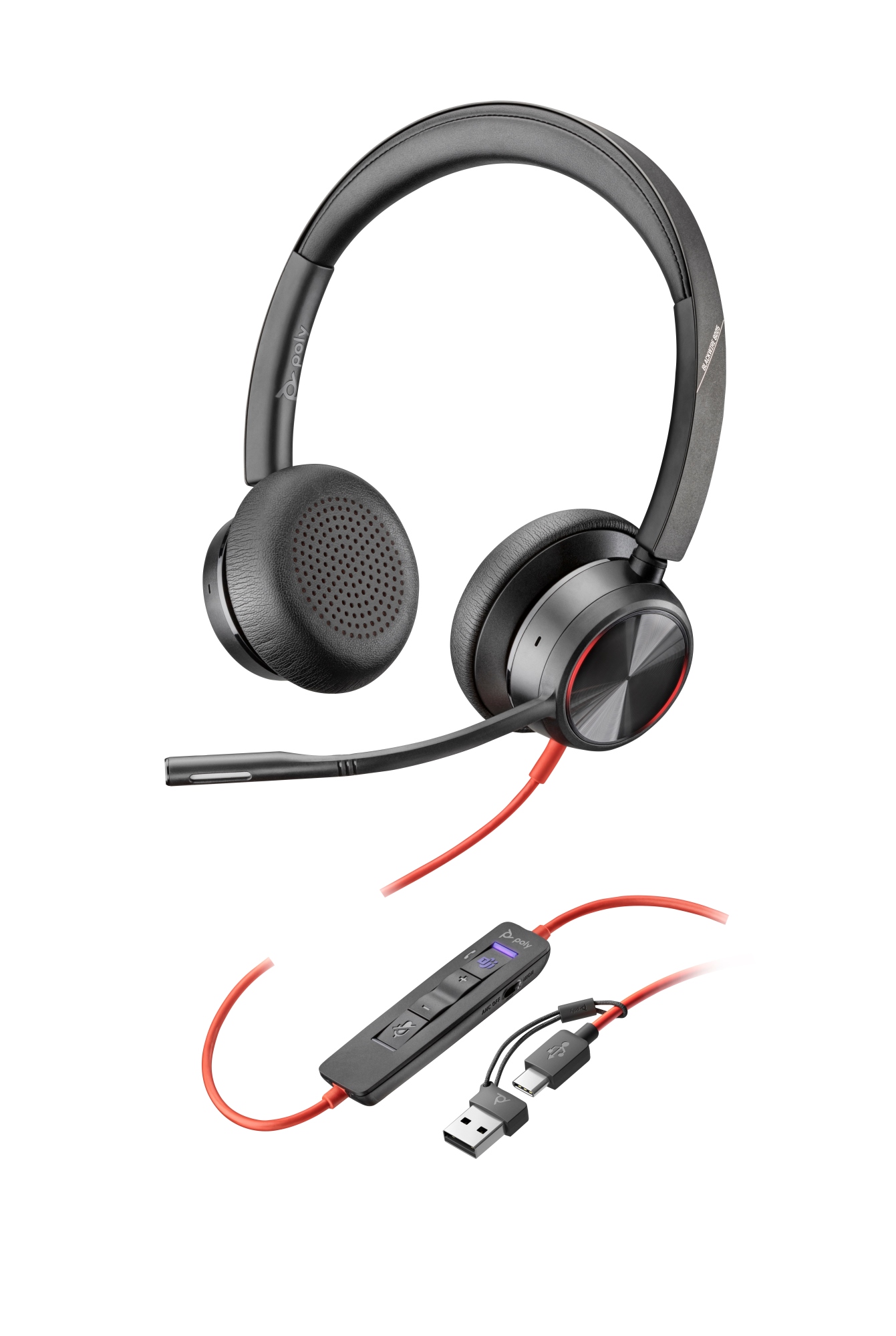 Auriculares estéreo Poly Blackwire 8225 con certificación Microsoft Teams USB-C + Adaptador USB-C/A