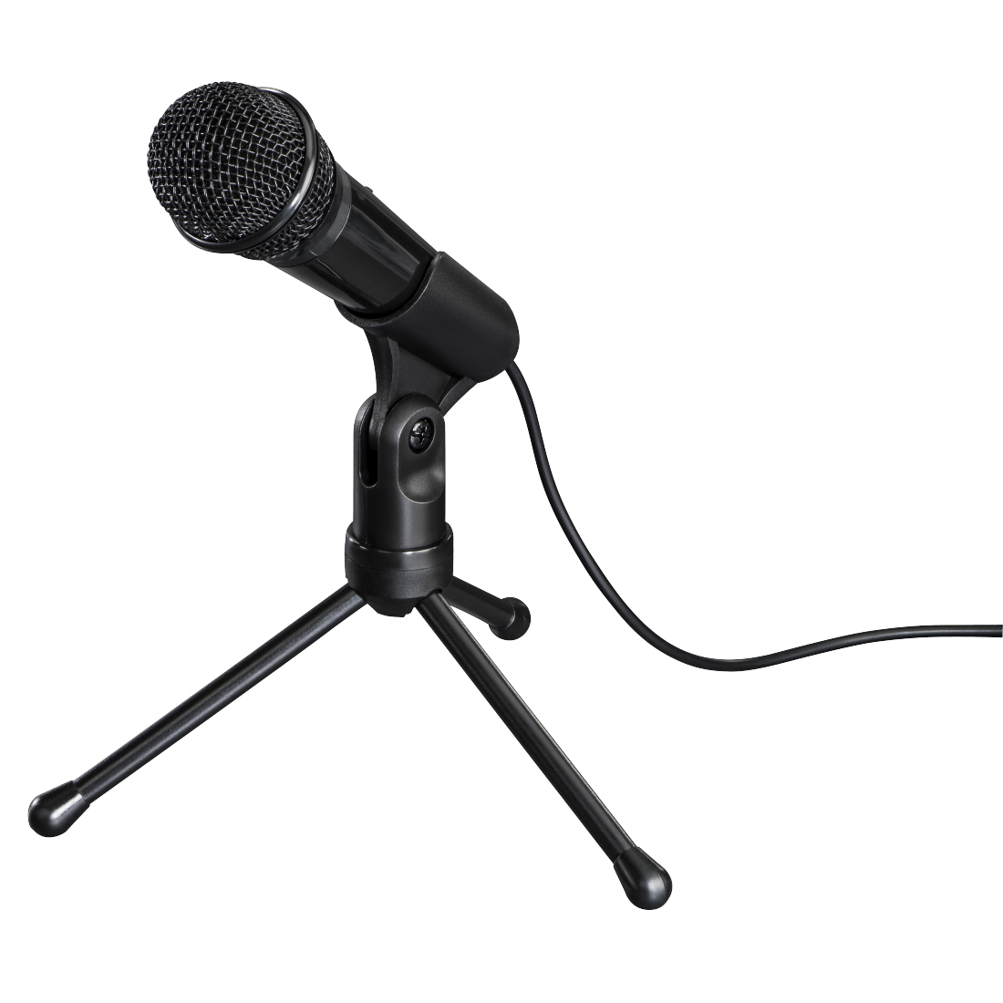Micrófono con trípode, conexión jack 3,5mm, ideal para Podcast o conferencias, color negro.