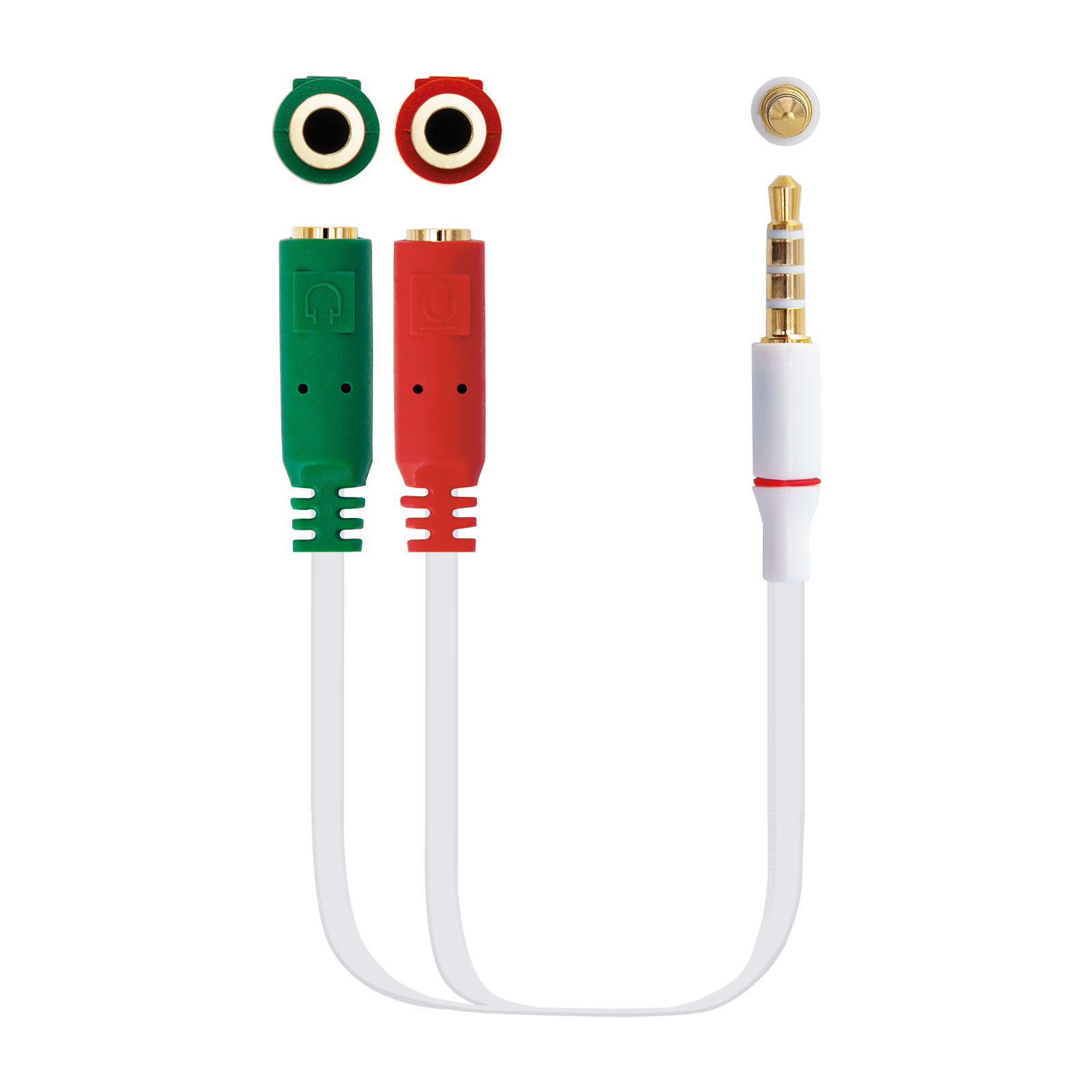 Cable adaptador Audio Jack 3.5/M 4pines - 2xJack 3.5/H 3pines, blanco, 20 cm