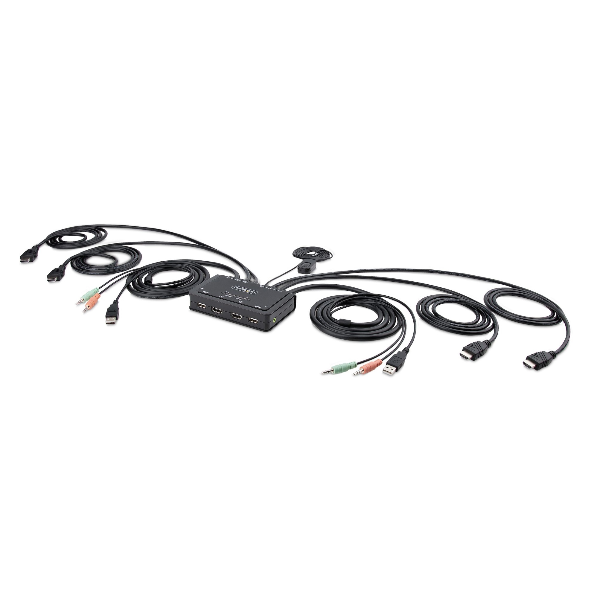 Cable Switch Conmutador KVM de 2 Puertos HDMI - 4K60 - Cables Integrados de 1,5m USB-A/HDMI/Audio - Alimentado por el Bus - Conmutado con Teclas de Acceso Rápido