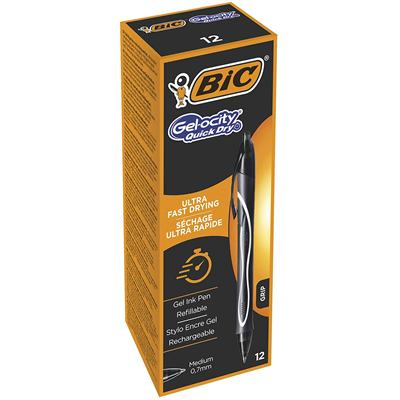 Gel-ocity Quick Dry Negro Bolígrafo de punta retráctil con pulsador Medio 12 pieza(s)