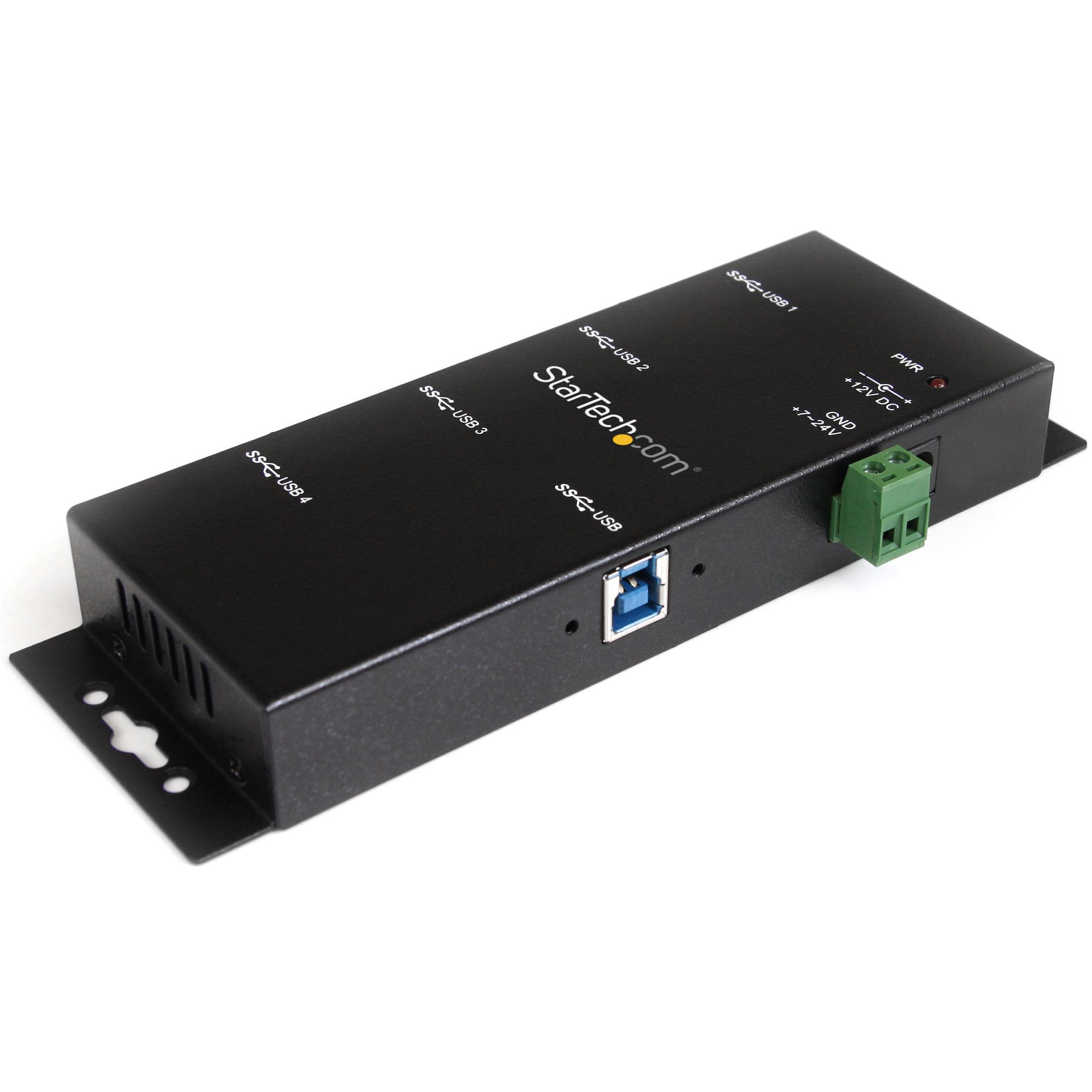 Hub Concentrador USB 3.0 de 4 Puertos - 5Gbps - Ladrón USB-A Industrial de Metal - de Montaje en Carril DIN, Pared o Escritorio - Hub de Expansión TAA