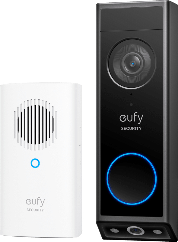 Security Video Doorbell E340, cámara doble con sistema de control de entregas, 2K Full HD y visión nocturna a color, por cable o con batería, timbre inalámbrico, almacenamiento local ampliable hasta 128 GB, sin cuotas mensuales