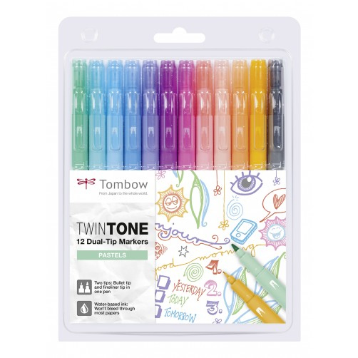 TwinTone Pastels marcador 12 pieza(s) Punta redonda/fina Negro, Azul, Marrón, Cian, Verde, Naranja, Rosa, Rojo, Violeta, Amarillo