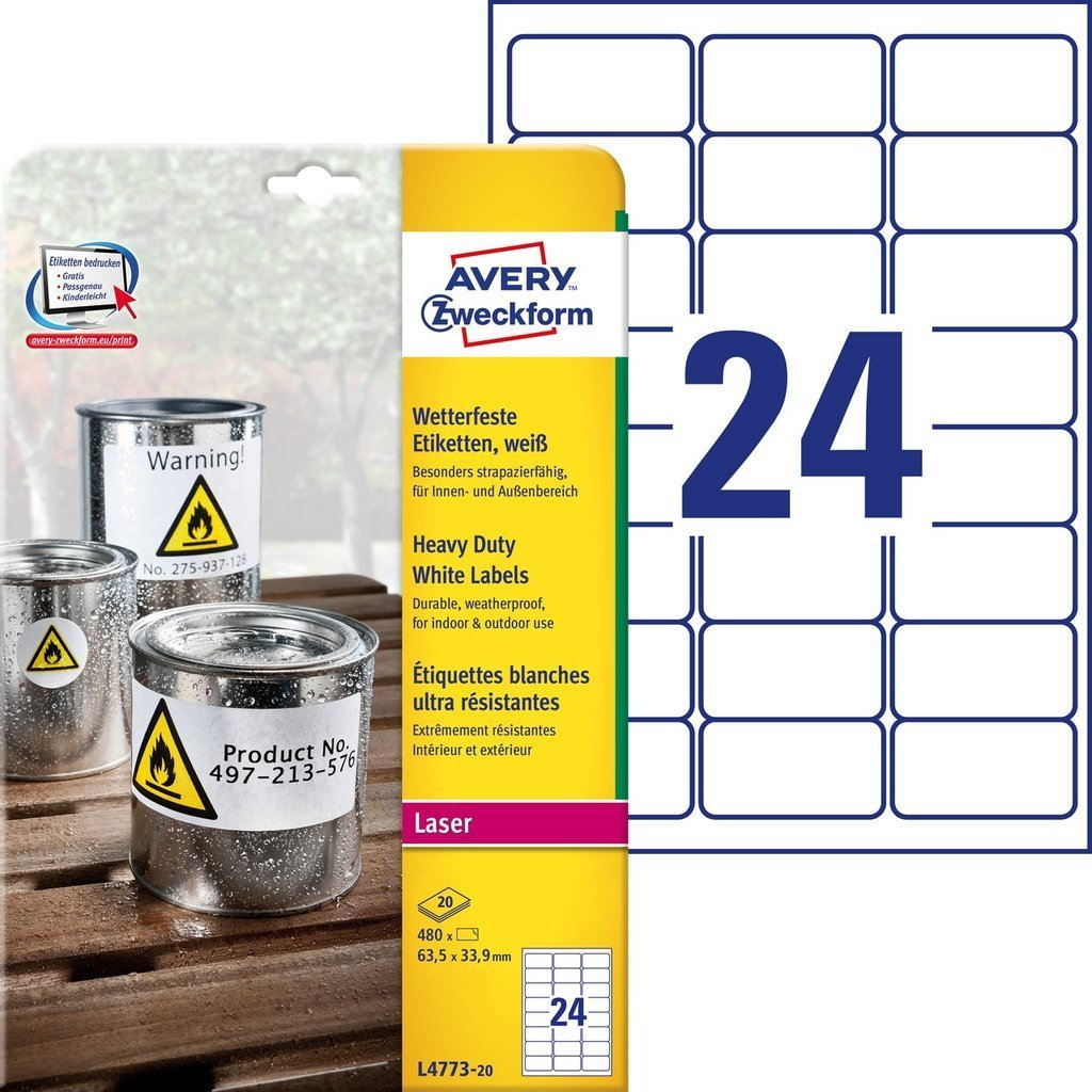 L4773-20 etiqueta autoadhesiva Rectángulo redondeado Permanente Blanco 480 pieza(s)